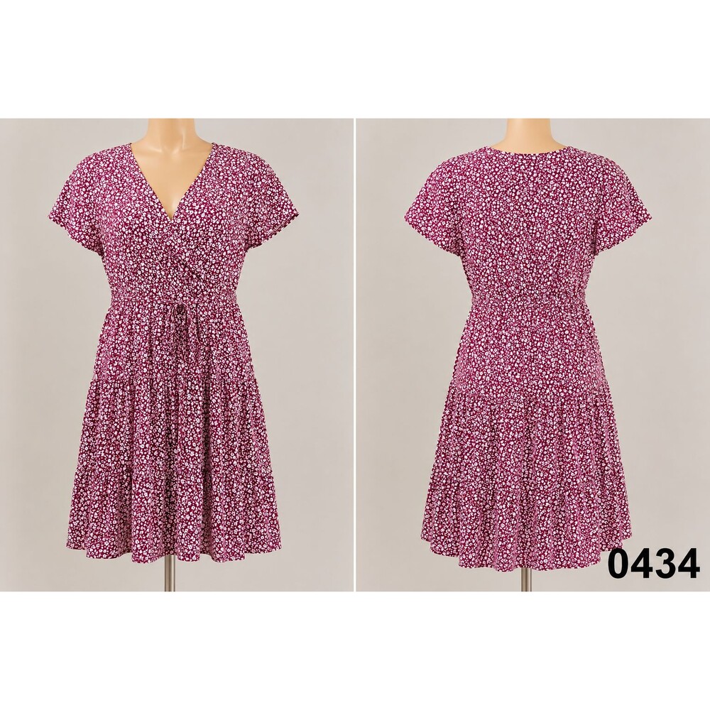 No Boundaries XL 15-17 Burgundy White Floral Faux Wrap Tiered Mini Dress- 0434NV